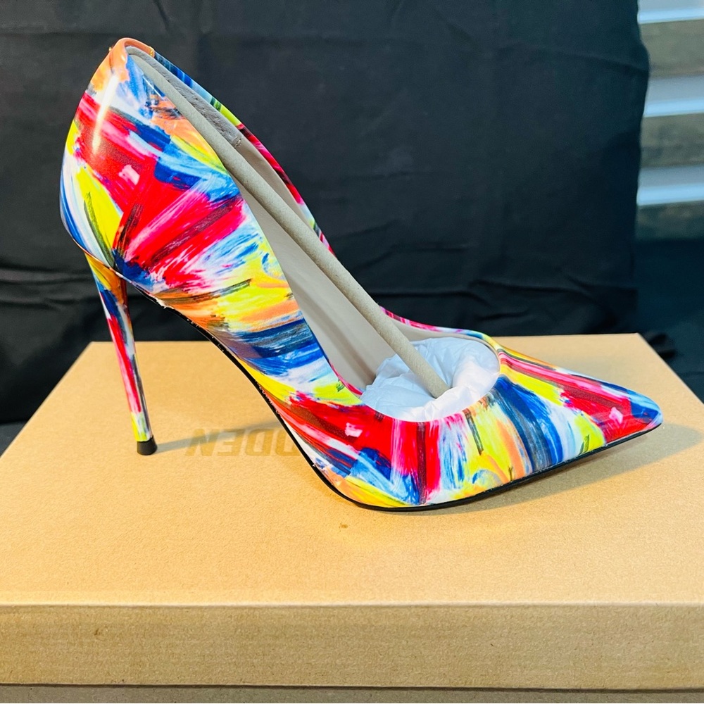Steve Madden Vala Yellow Multicolored Heels - Picture 5 of 12